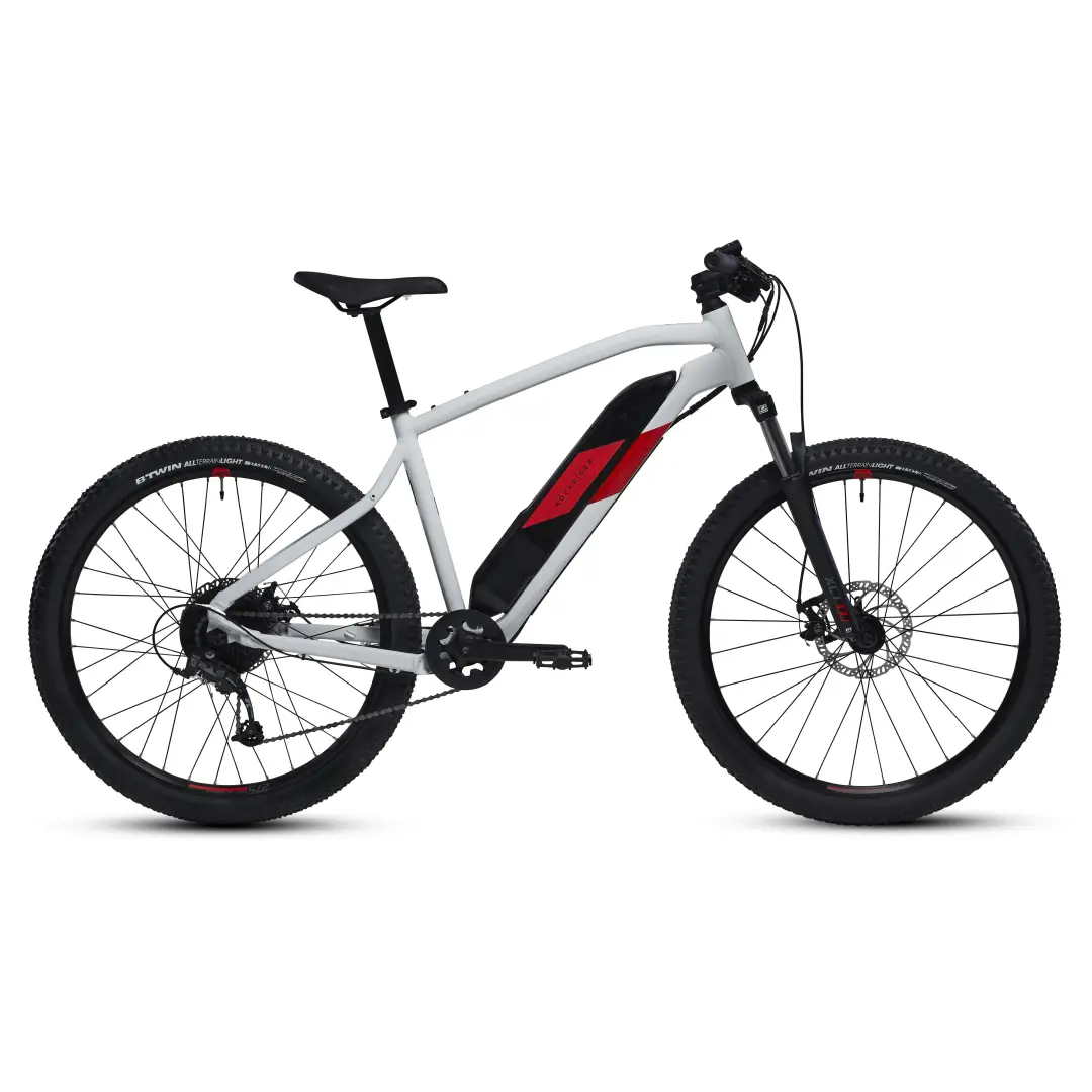  Bicicletă MTB electrică semi-rigidă 27,5" - E-ST 100 Alb-Roșu 