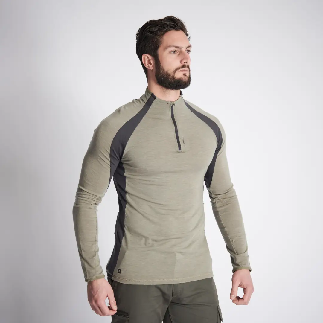  Bluză Respirantă cu fermoar scurt din lână merinos 900 Verde Bărbați 