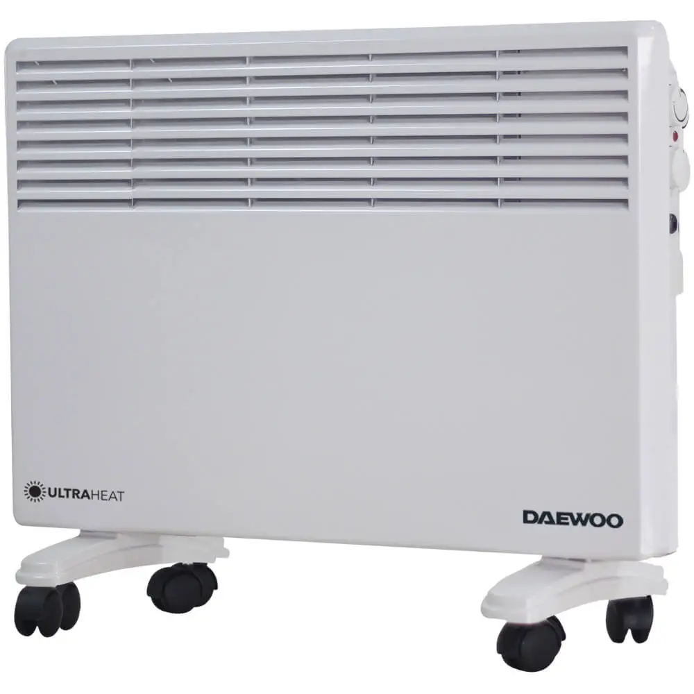  Convector electric Daewoo DPH2000W, 2000 W, 2 trepte de putere, Protectie la supraincalzire, Termostat reglabil, Indicator luminos, Alb 