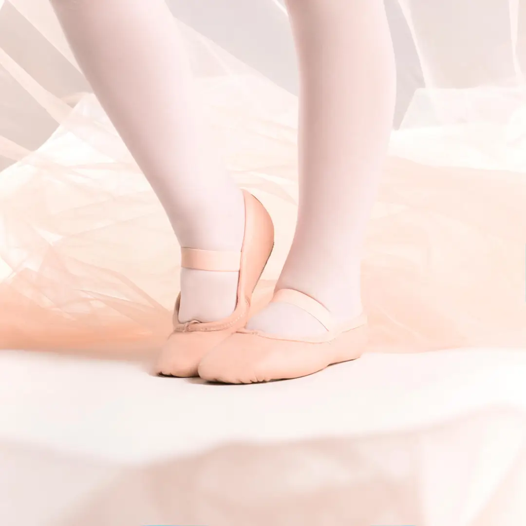  Demi-poante balet nivel începător talpă întreagă din piele Roz 