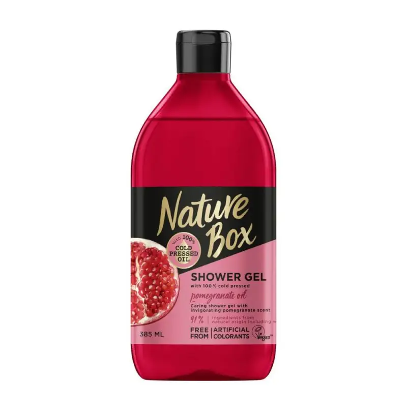  Gel de Dus NATURE BOX Pomegranate Oil, 385 ml, Ulei Presat la Rece din Rodie 