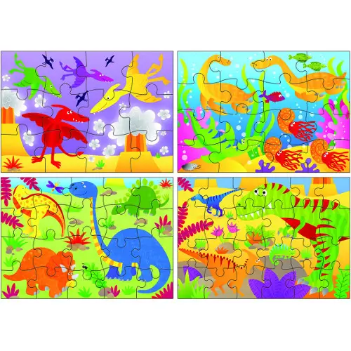  Set 4 Puzzle-uri Galt Dinozauri, 12, 16, 20, 24 piese 