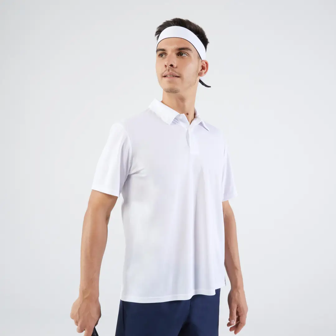  Tricou Polo Tenis Dry 100 Essential Alb Bărbați 